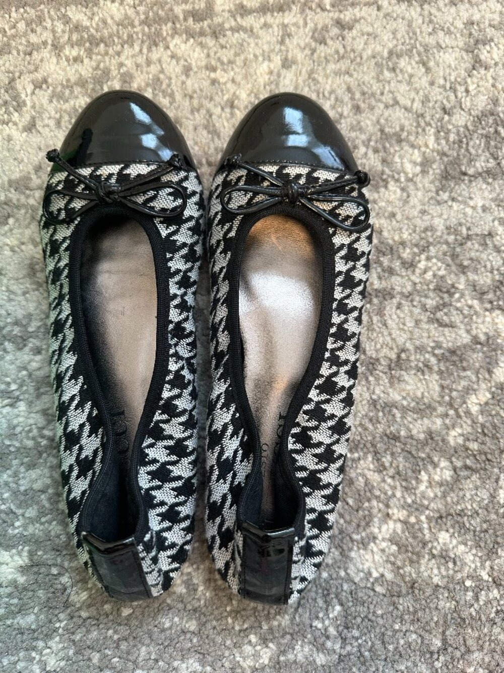 Sesto Meucci Broska Houndstooth Patent Cap Toe Ballet Flat Size 4.5 | EUC